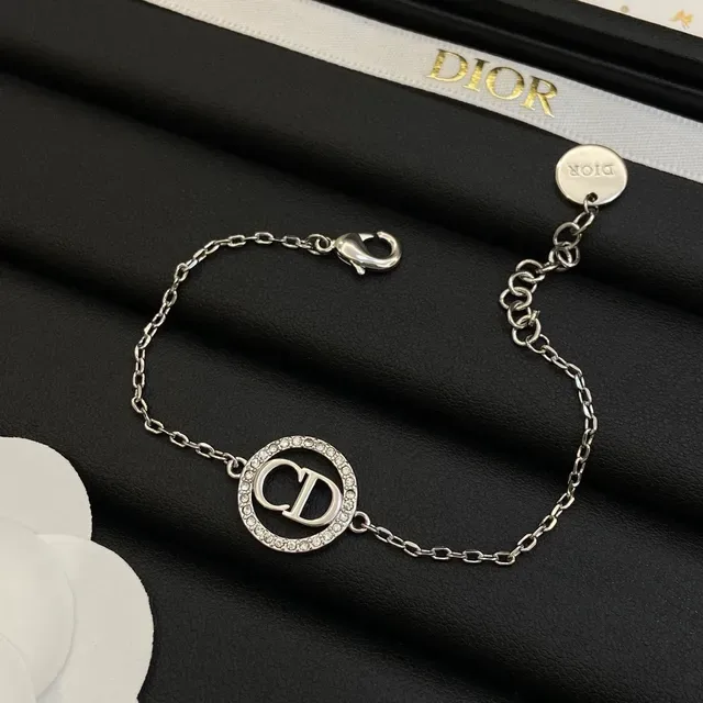 Dior CD Icon Silver White Crystal-Pavé Circle Monogram Necklace 6