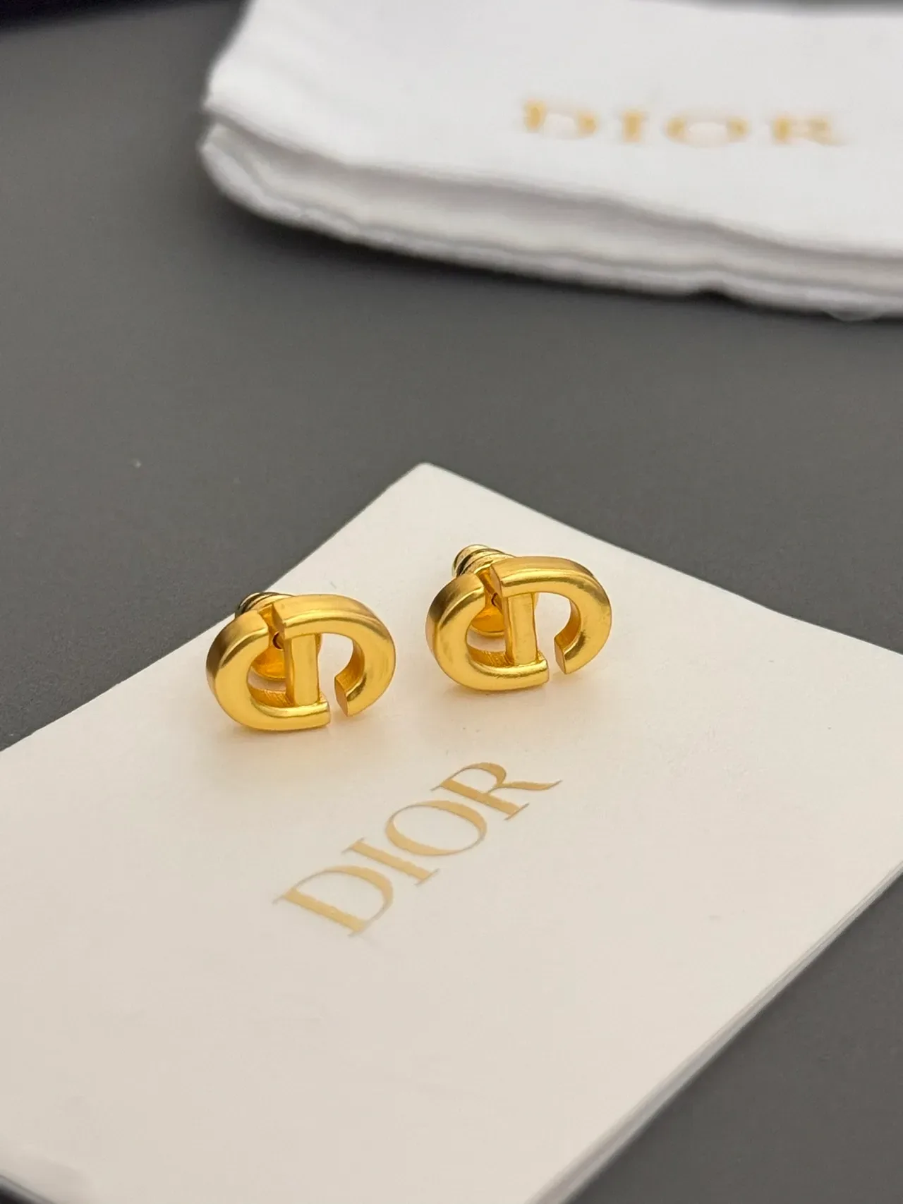 Dior CD Monogram Polished Metal Stud Earrings 3
