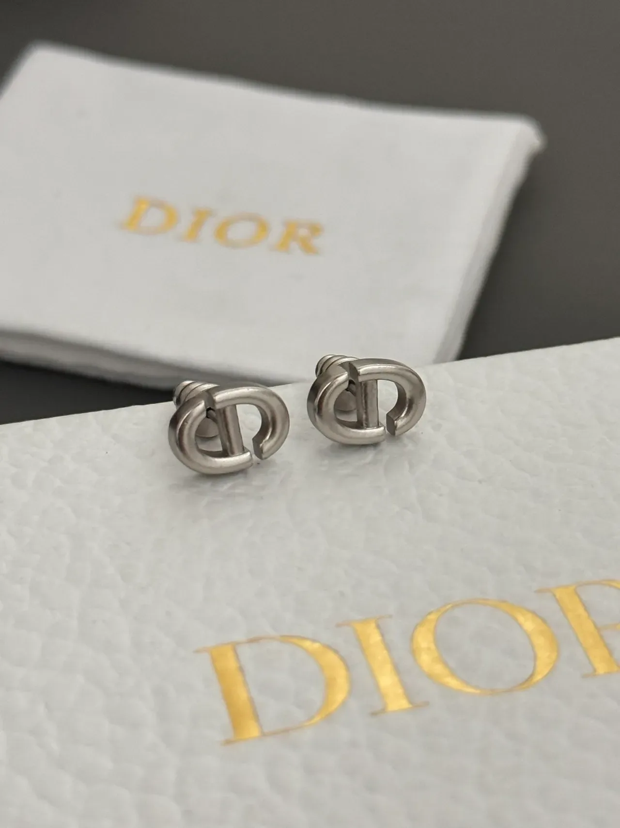 Dior CD Monogram Polished Metal Stud Earrings 5