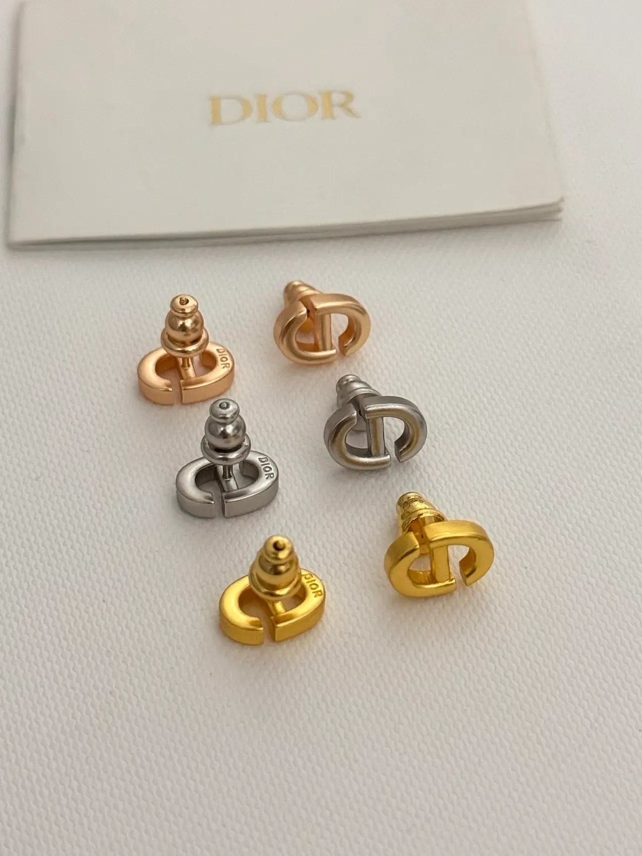 Dior CD Monogram Polished Metal Stud Earrings 6