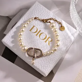 Dior CD Pearl Bracelet Beige Gold Strand Metal Bracelet