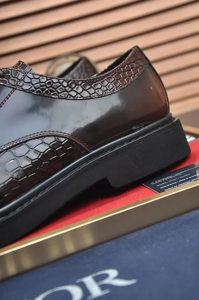 Dior Crocodile-Embossed Cap-Toe Brown Oxford Shoes 2