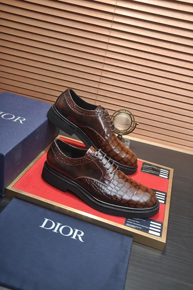 Dior Crocodile-Embossed Cap-Toe Brown Oxford Shoes 4
