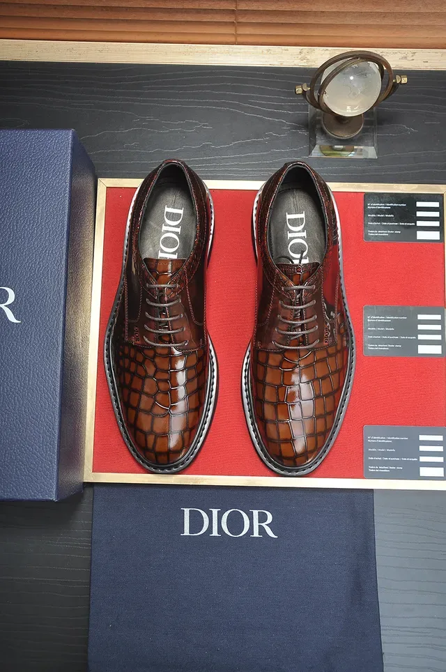 Dior Crocodile-Embossed Cap-Toe Brown Oxford Shoes 5