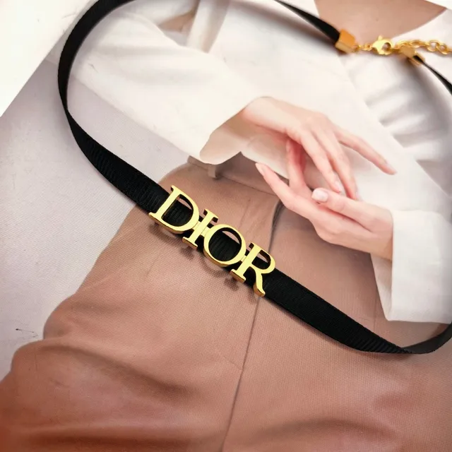 Dior Dio(r)evolution Black Gold Woven Ribbon Strap Metallic Lettering Pendant Necklace 4