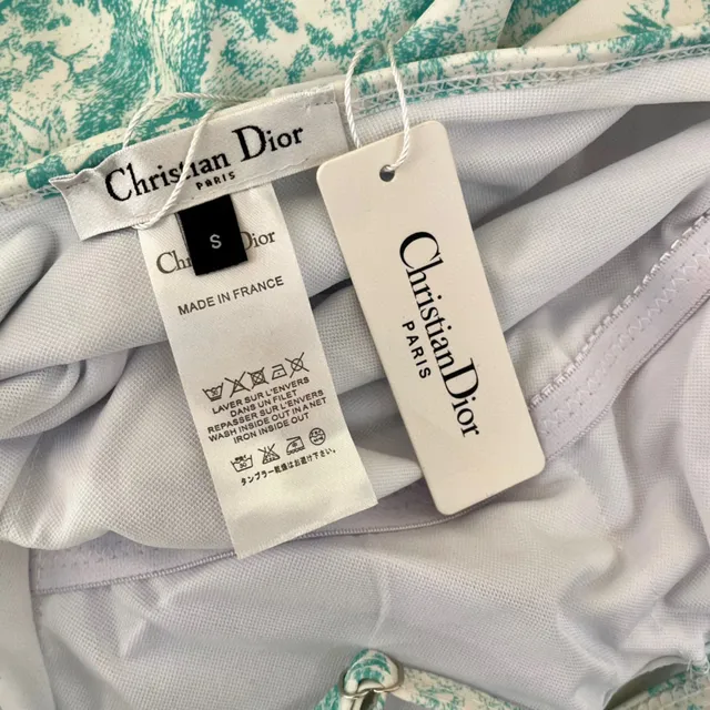 Dior Dioriviera Traje de baño Blanco y Azul Correa cruzada en la espalda Toile De Jouy Print 2