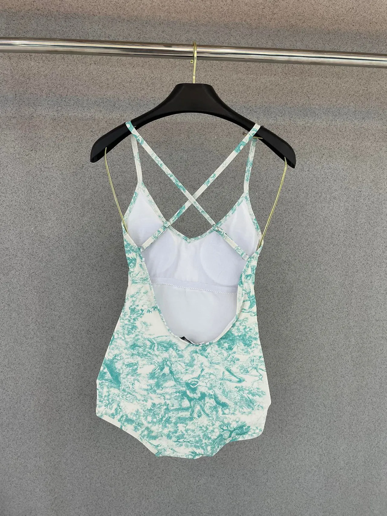 Dior Dioriviera Traje de baño Blanco y Azul Correa cruzada en la espalda Toile De Jouy Print 8