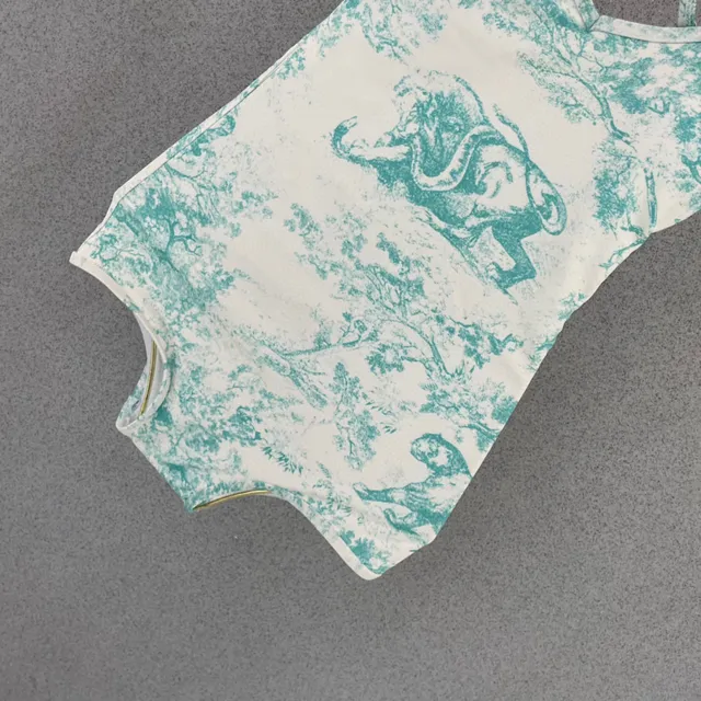 Dior Dioriviera Traje de baño Blanco y Azul Correa cruzada en la espalda Toile De Jouy Print 5