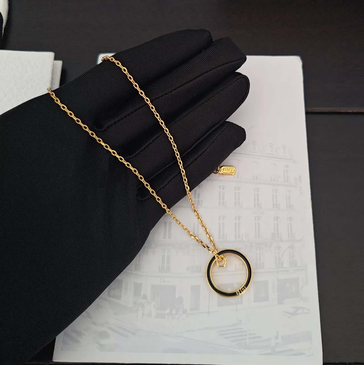Dior Double Ring Pavé Necklace 3