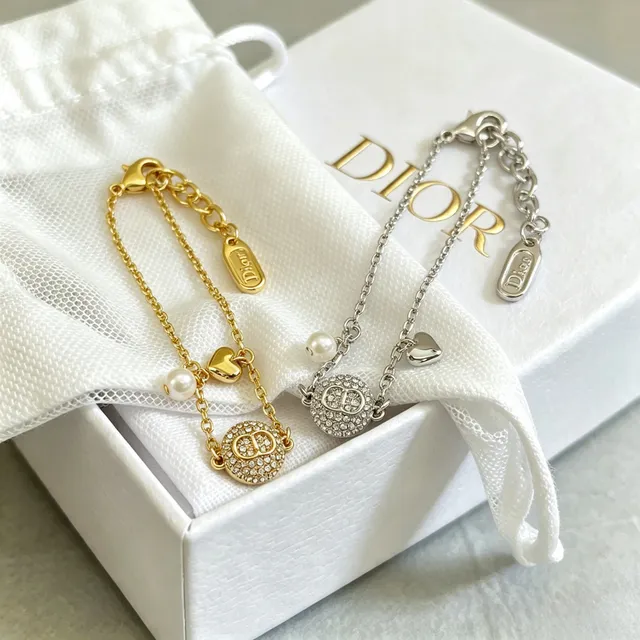 Dior Bracelet Chaîne à Maillons en Or et Argent Incrusté de Cristaux 4
