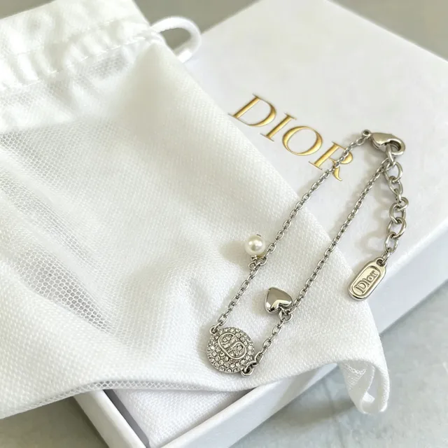 Dior Bracelet Chaîne à Maillons en Or et Argent Incrusté de Cristaux 6