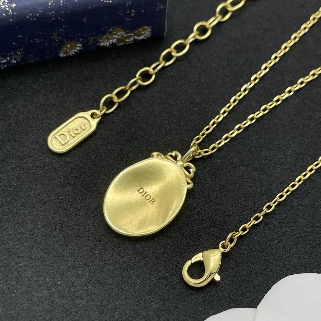 Dior Gold Silver Chain Oval Medallion Pendant Necklace 3