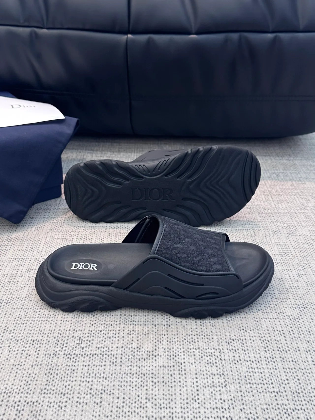 Dior Gray Black Thick Platform Sole Monogram Jacquard Strap Slippers 2