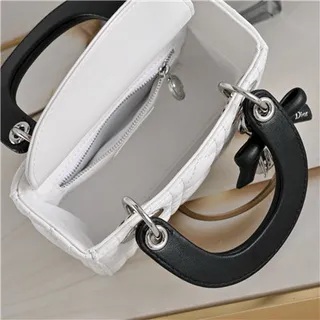 Dior Lady Sac à main à anse supérieure en cuir matelassé cannage blanc noir 2
