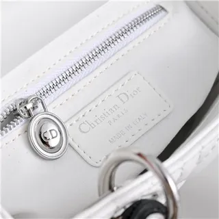 Dior Lady Sac à main à anse supérieure en cuir matelassé cannage blanc noir 3