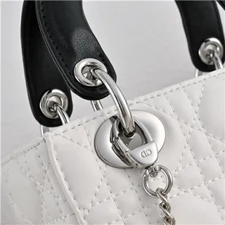 Dior Lady Sac à main à anse supérieure en cuir matelassé cannage blanc noir 5
