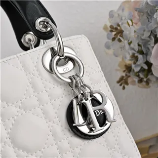 Dior Lady Sac à main à anse supérieure en cuir matelassé cannage blanc noir 6