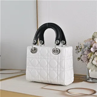 Dior Lady Sac à main à anse supérieure en cuir matelassé cannage blanc noir 7