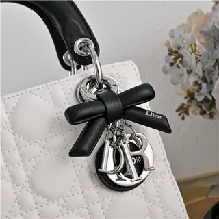 Dior Lady Sac à main à anse supérieure en cuir matelassé cannage blanc noir 9