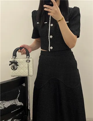 Dior Lady Sac à main à anse supérieure en cuir matelassé cannage blanc noir 15