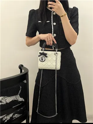 Dior Lady Sac à main à anse supérieure en cuir matelassé cannage blanc noir 18