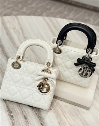 Dior Lady Sac à main à anse supérieure en cuir matelassé cannage blanc noir 20