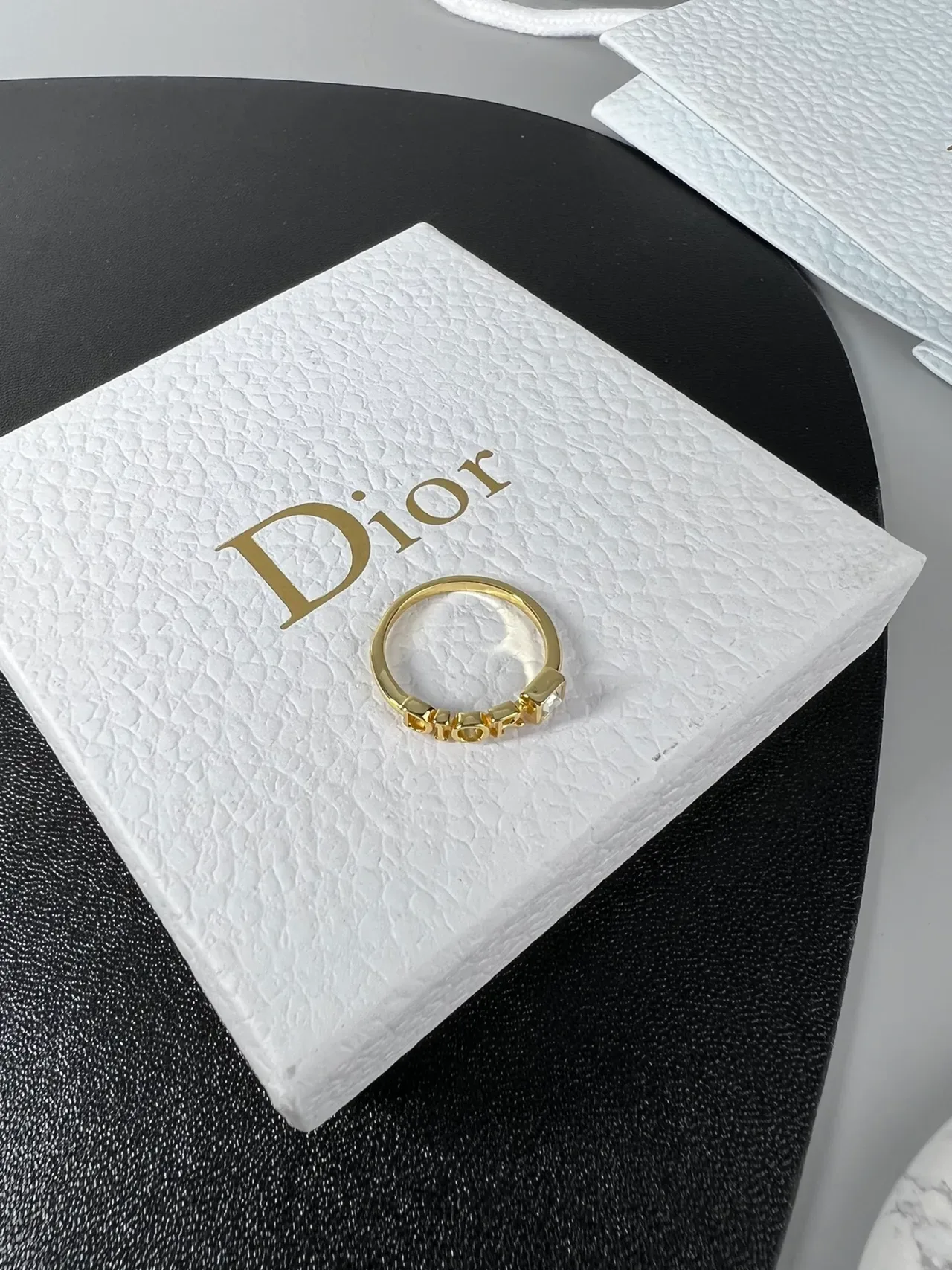 Dior Letter Ring Gold Transparent Band Polished Ring 5