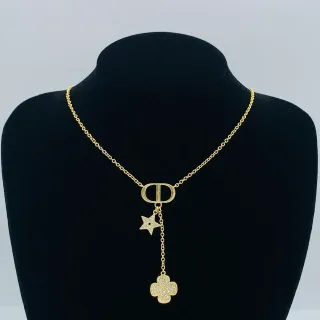 Dior Lucky Charms Chaîne Or Argent Chaîne Pavé Cristal Étoile Collier