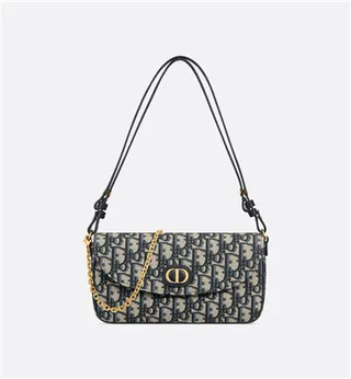 Dior Navy Beige Oblique Monogram Canvas Gold-Tone CD Logo Clasp Chain Bag 11