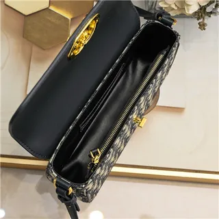 Dior Navy Gold Sac à chaîne à rabat structuré avec impression oblique sur toile 3