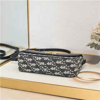 Dior Navy Gold Sac à chaîne à rabat structuré avec impression oblique sur toile 6