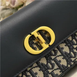 Dior Navy Gold Sac à chaîne à rabat structuré avec impression oblique sur toile 8