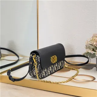 Dior Navy Gold Sac à chaîne à rabat structuré avec impression oblique sur toile 10