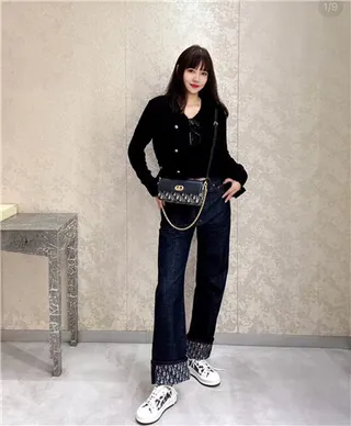 Dior Navy Gold Sac à chaîne à rabat structuré avec impression oblique sur toile 16