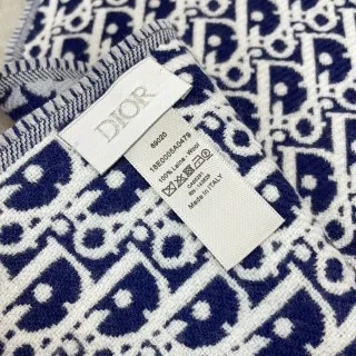Dior Oblique Navy White Monogram Knit Fringed Edges cachecol