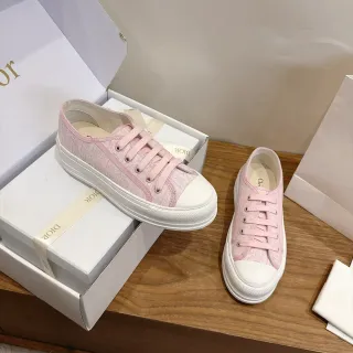 Dior গোলাপি সাদা প্ল্যাটফর্ম সোল জ্যাকার্ড ক্যানভাস উপরের স্নিকার্স