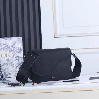 Dior حقيبة السرج أسود جلد مقشر حقيبة كروس بودي