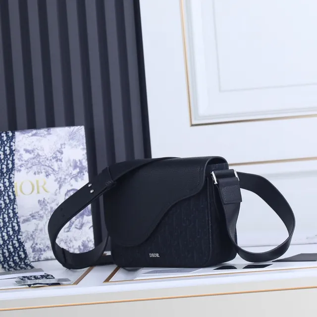 Dior Saddle 黑色 米色 不对称 翻盖 压纹皮革 马鞍包 15