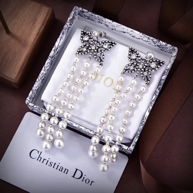 Dior Star Crystal and Pearl Fringe Earrings 2