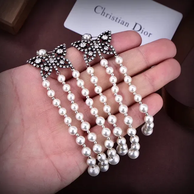 Dior Star Crystal and Pearl Fringe Earrings 3