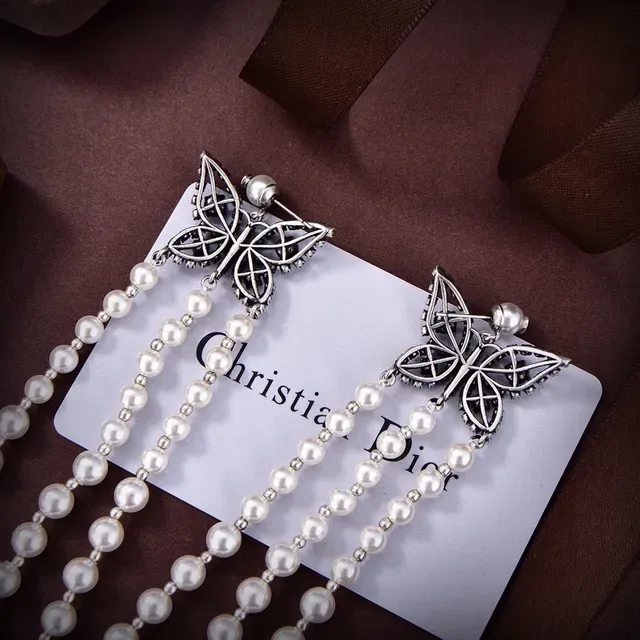 Dior Star Crystal and Pearl Fringe Earrings 4
