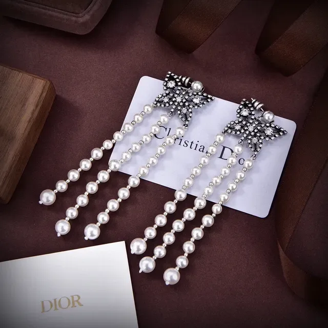 Dior Star Crystal and Pearl Fringe Earrings 5