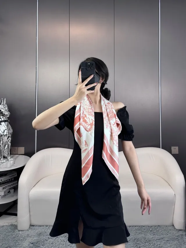 Dior Toile Print and Striped Border Silk Scarf 2