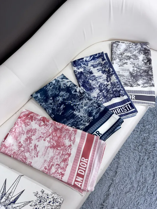 Dior Toile Print and Striped Border Silk Scarf 4