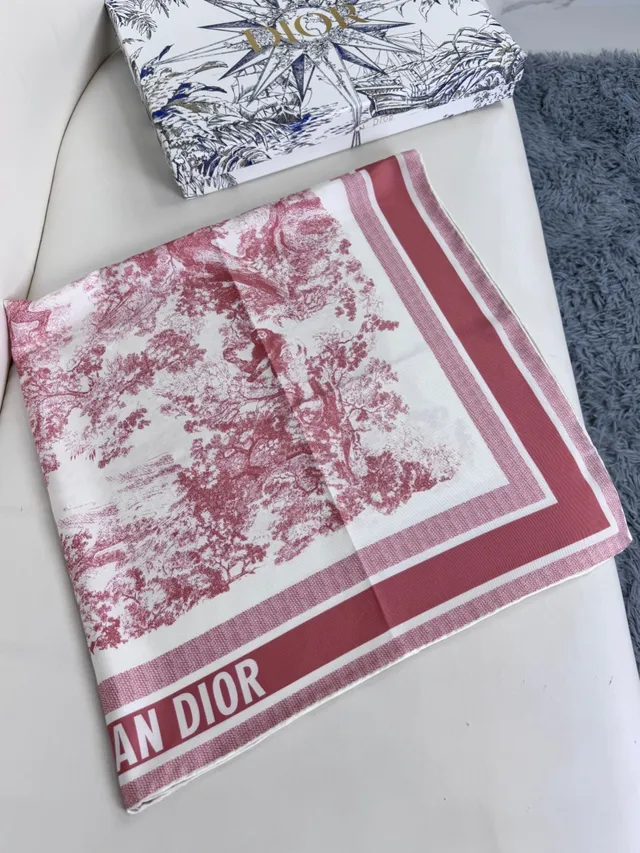 Dior Toile Print and Striped Border Silk Scarf 5