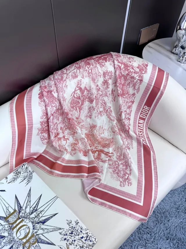 Dior Toile Print and Striped Border Silk Scarf 7
