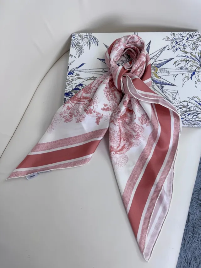 Dior Toile Print and Striped Border Silk Scarf 8