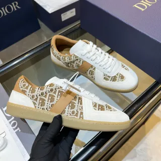 Dior Chaussures Lifestyle Blanches Beiges Monogrammées Textile Daim et Cuir Panneau