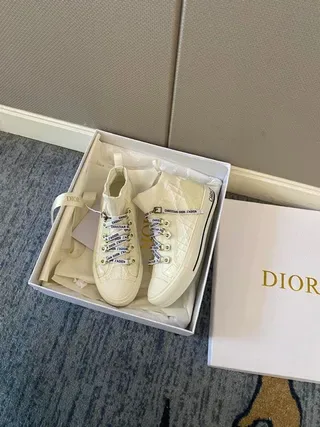Dior White Black High-Top Knit Collar Lifestyle Sneakers 9