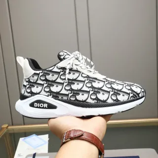 Dior Blanc Noir Motif Monogramme Imprimé Tissu Supérieur Semelle Intermédiaire Sculptée Chaussures Lifestyle